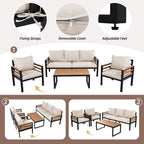 Ensemble de canapés d'extérieur 4 pièces pour 5 personnes avec coussin amovible et table basse en bois massif