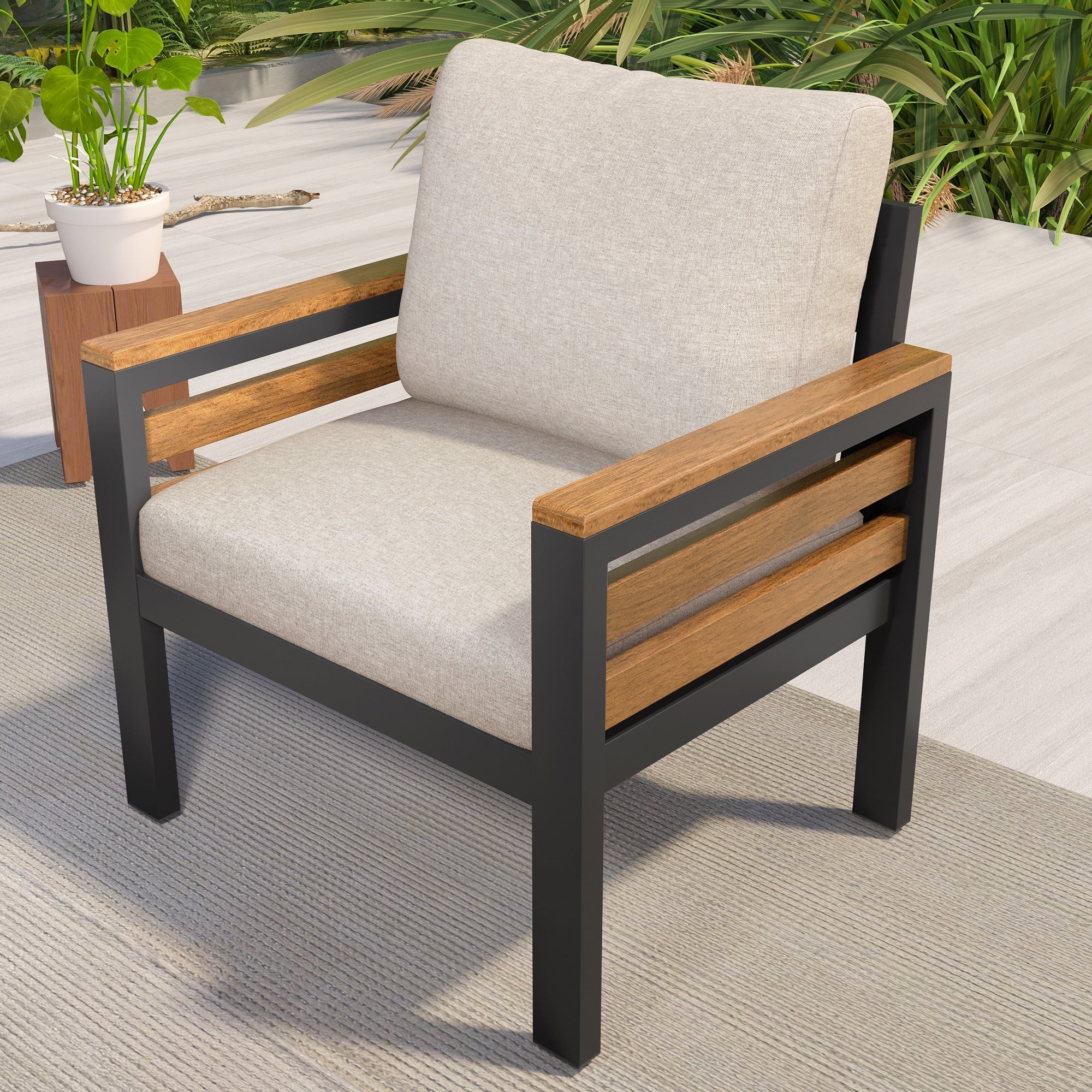 Ensemble de canapés d'extérieur 4 pièces pour 5 personnes avec coussin amovible et table basse en bois massif