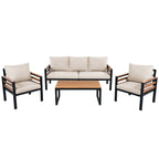 Ensemble de canapés d'extérieur 4 pièces pour 5 personnes avec coussin amovible et table basse en bois massif