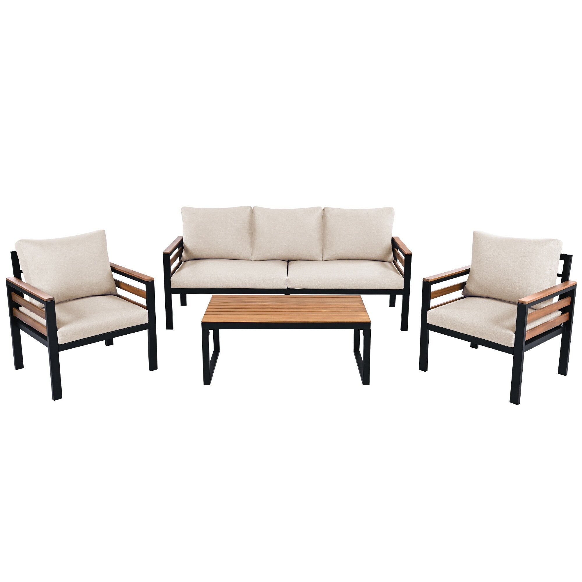 Ensemble de canapés d'extérieur 4 pièces pour 5 personnes avec coussin amovible et table basse en bois massif