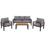 Ensemble de canapés d'extérieur 4 pièces pour 5 personnes avec coussin amovible et table basse en bois massif