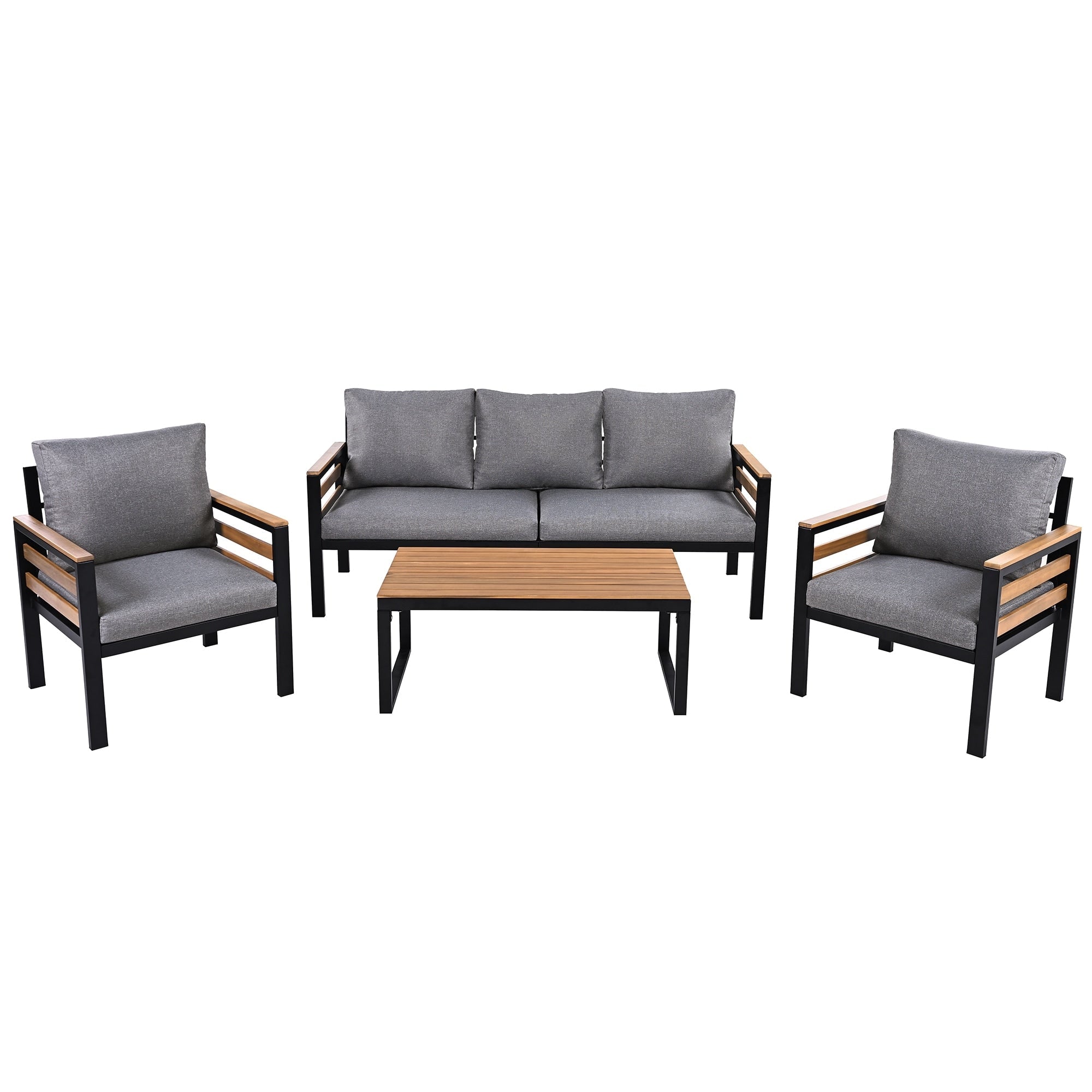 Ensemble de canapés d'extérieur 4 pièces pour 5 personnes avec coussin amovible et table basse en bois massif
