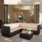 Ensemble de salon de jardin 4 pièces avec coussins épais, canapé d'extérieur en osier et table basse