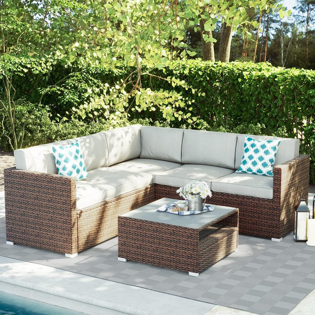 Ensemble de salon de jardin 4 pièces avec coussins épais, canapé d'extérieur en osier et table basse