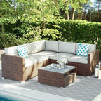 Ensemble de salon de jardin 4 pièces avec coussins épais, canapé d'extérieur en osier et table basse
