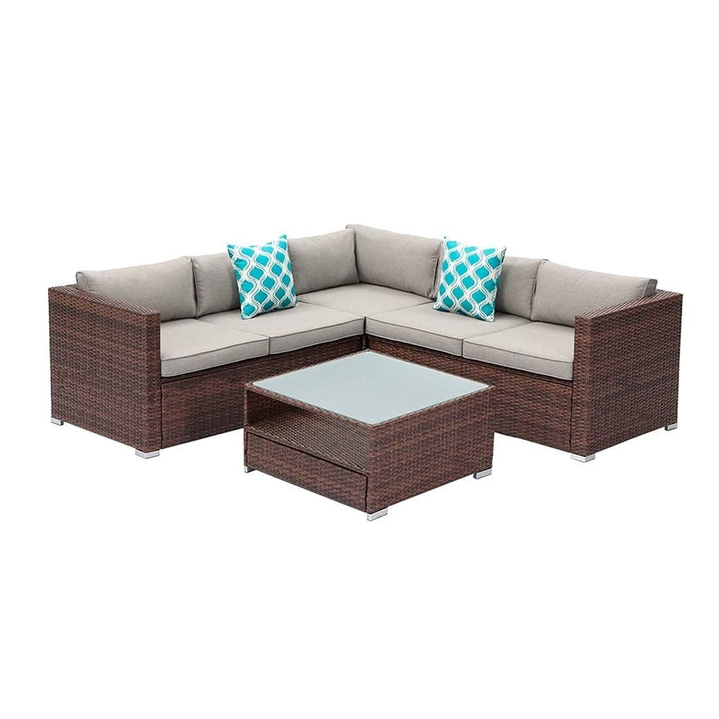 Ensemble de salon de jardin 4 pièces avec coussins épais, canapé d'extérieur en osier et table basse