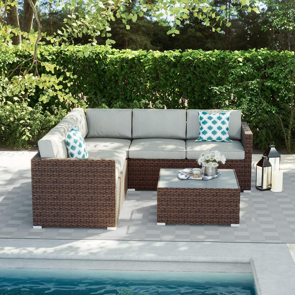 Ensemble de salon de jardin 4 pièces avec coussins épais, canapé d'extérieur en osier et table basse