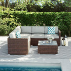 Ensemble de salon de jardin 4 pièces avec coussins épais, canapé d'extérieur en osier et table basse