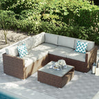 Ensemble de salon de jardin 4 pièces avec coussins épais, canapé d'extérieur en osier et table basse