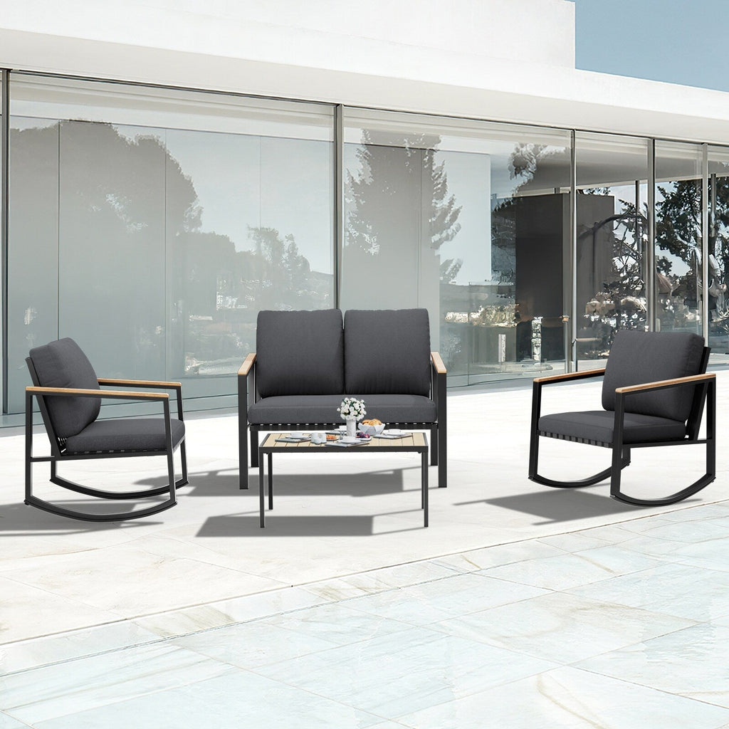 Ensemble de conversation de patio 4 pièces avec coussins et chaises berçantes