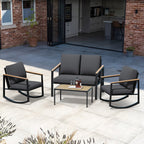 Ensemble de conversation de patio 4 pièces avec coussins et chaises berçantes