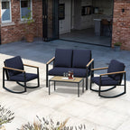 Ensemble de conversation de patio 4 pièces avec coussins et chaises berçantes