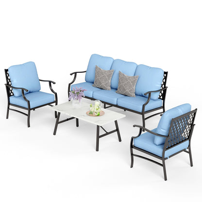 Ensemble de salon de jardin MAISON ARTS 4/5 pièces, canapé avec 2 fauteuils simples, 1 canapé 3 places et table basse/poufs