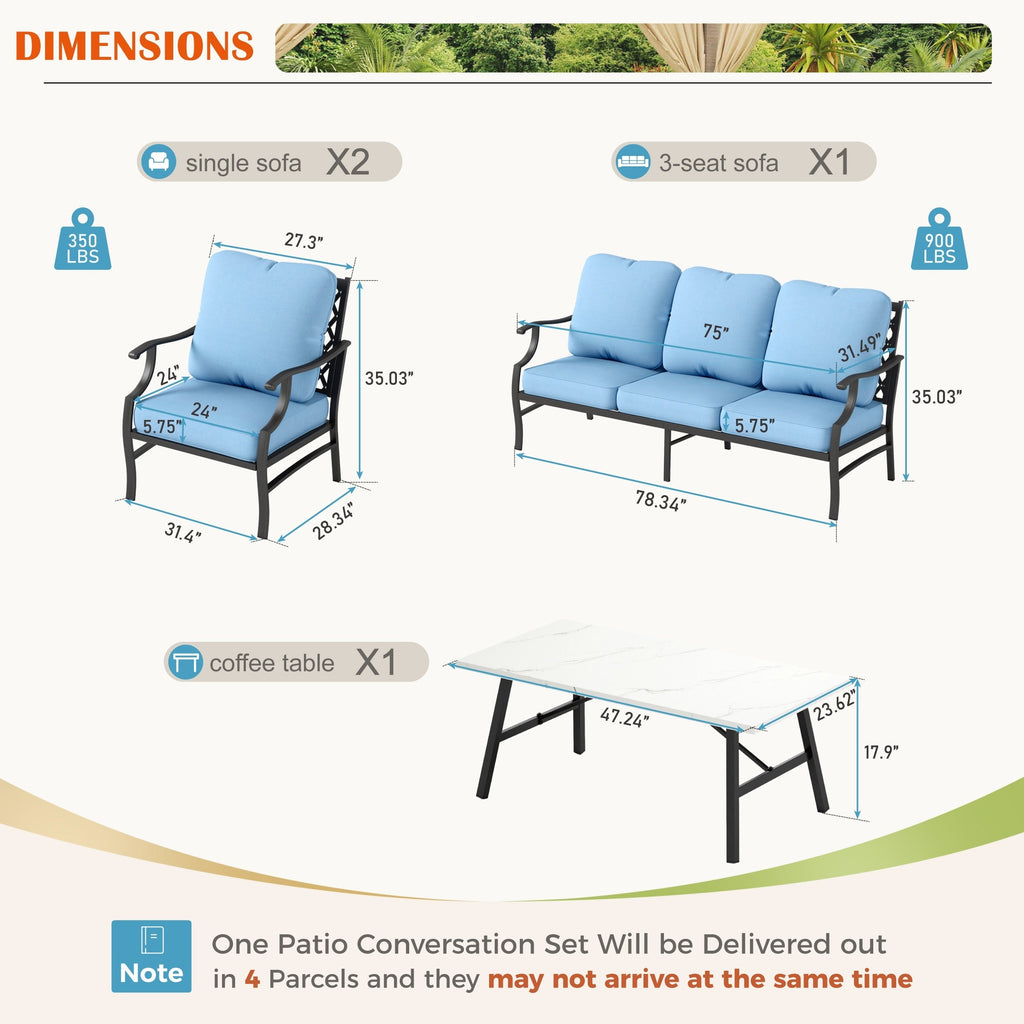 Ensemble de salon de jardin MAISON ARTS 4/5 pièces, canapé avec 2 fauteuils simples, 1 canapé 3 places et table basse/poufs
