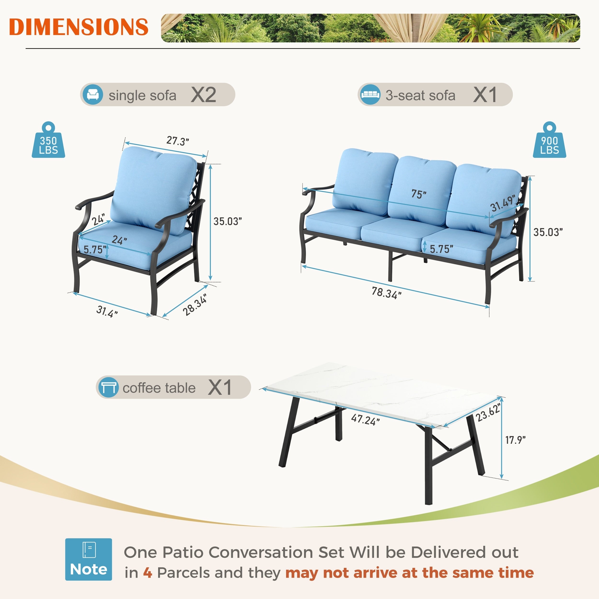 Ensemble de salon de jardin MAISON ARTS 4/5 pièces, canapé avec 2 fauteuils simples, 1 canapé 3 places et table basse/poufs