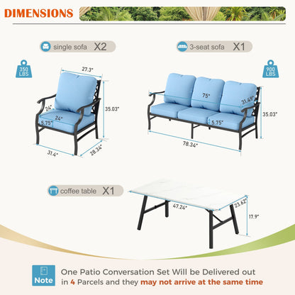 Ensemble de salon de jardin MAISON ARTS 4/5 pièces, canapé avec 2 fauteuils simples, 1 canapé 3 places et table basse/poufs