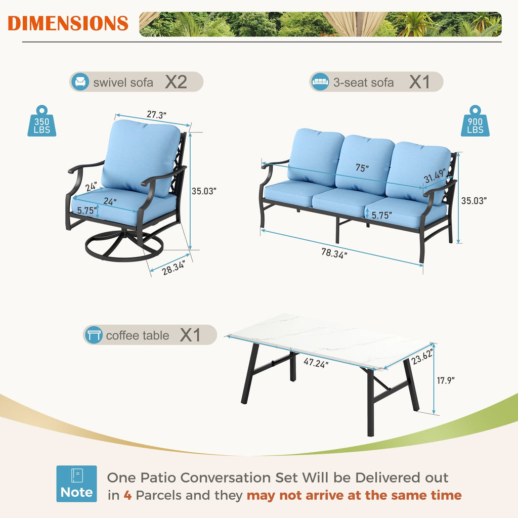 Ensemble de salon de jardin MAISON ARTS 4/5 pièces, canapé avec 2 fauteuils simples, 1 canapé 3 places et table basse/poufs