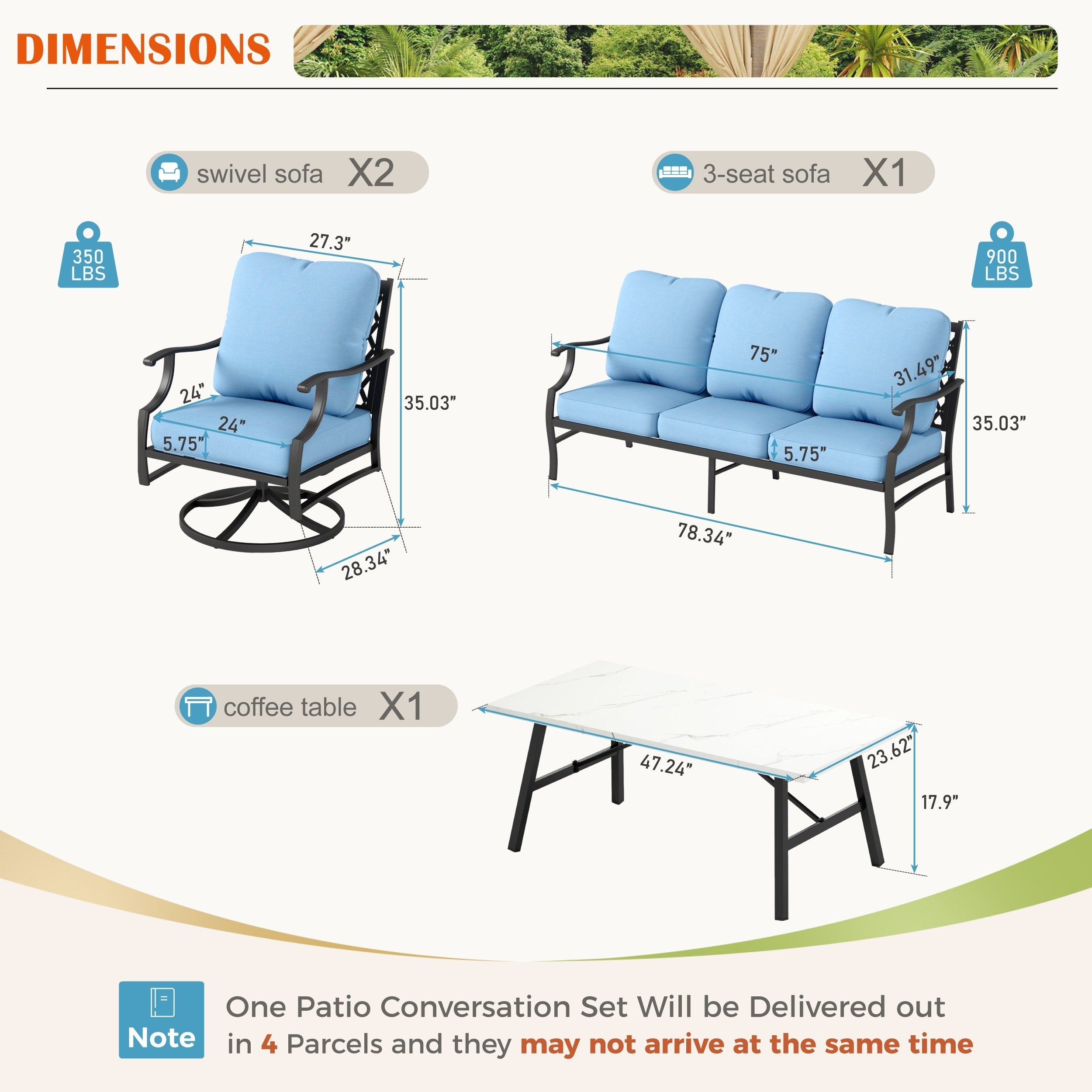 Ensemble de salon de jardin MAISON ARTS 4/5 pièces, canapé avec 2 fauteuils simples, 1 canapé 3 places et table basse/poufs
