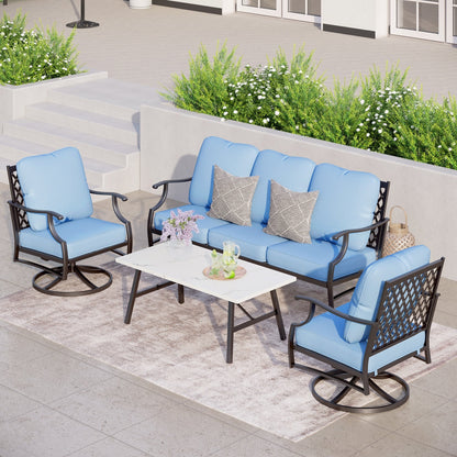 Ensemble de salon de jardin MAISON ARTS 4/5 pièces, canapé avec 2 fauteuils simples, 1 canapé 3 places et table basse/poufs