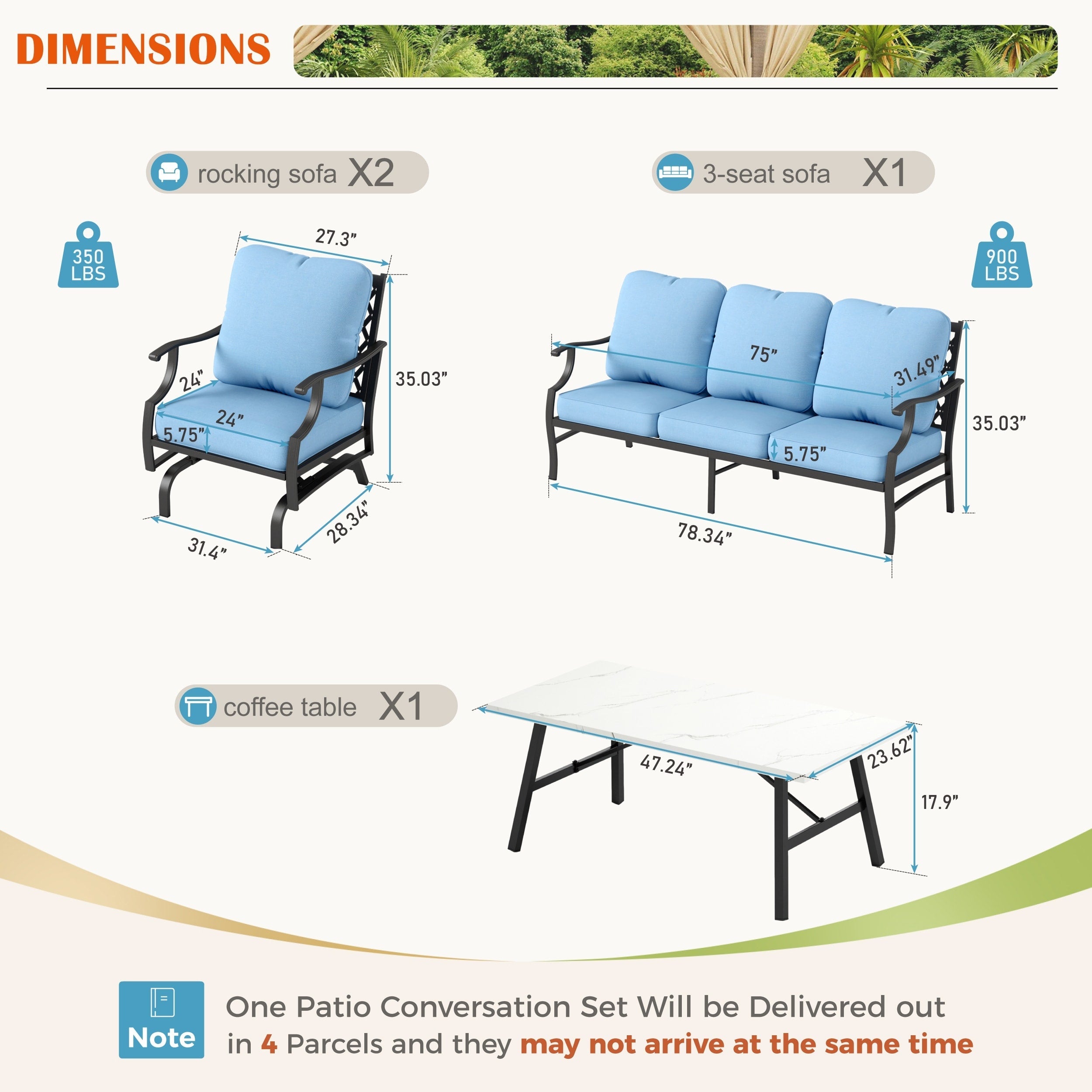 Ensemble de salon de jardin MAISON ARTS 4/5 pièces, canapé avec 2 fauteuils simples, 1 canapé 3 places et table basse/poufs