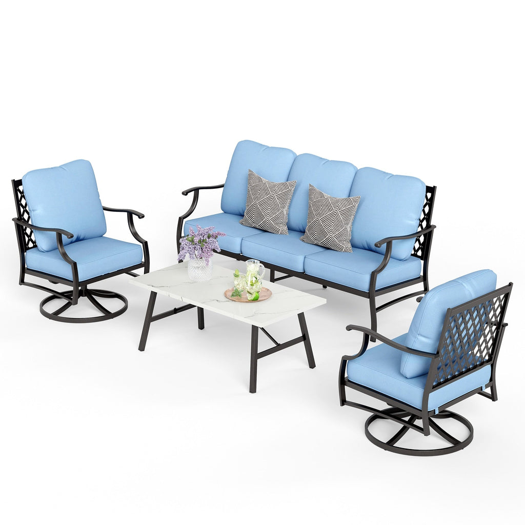 Ensemble de salon de jardin MAISON ARTS 4/5 pièces, canapé avec 2 fauteuils simples, 1 canapé 3 places et table basse/poufs