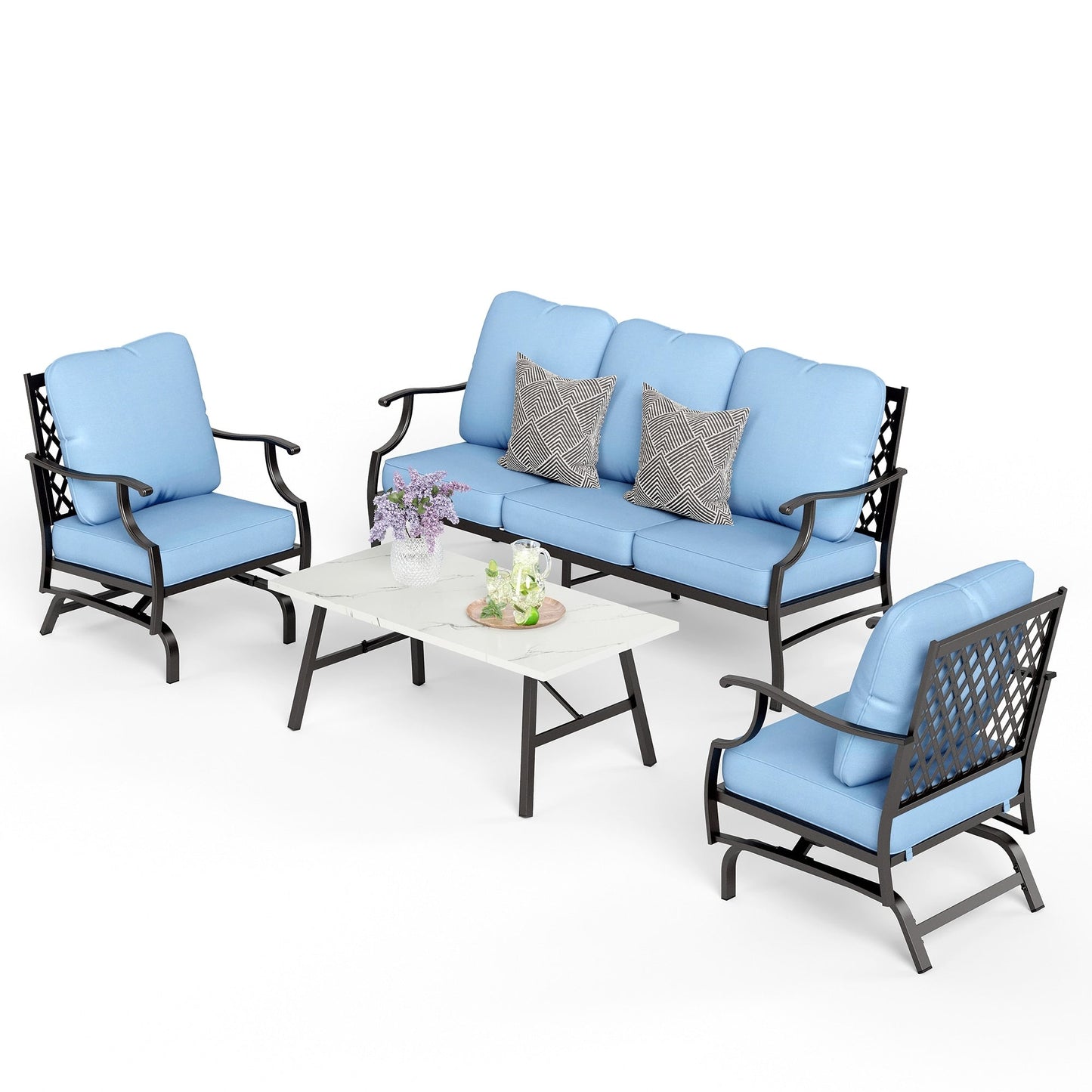 Ensemble de salon de jardin MAISON ARTS 4/5 pièces, canapé avec 2 fauteuils simples, 1 canapé 3 places et table basse/poufs