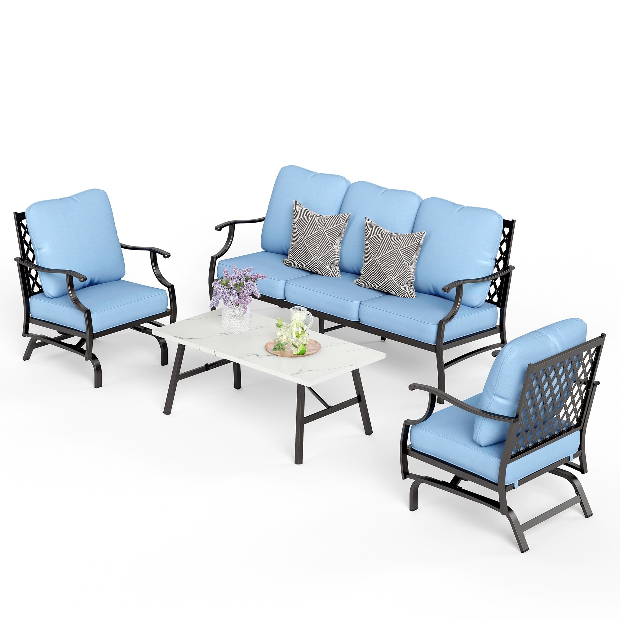 Ensemble de salon de jardin MAISON ARTS 4/5 pièces, canapé avec 2 fauteuils simples, 1 canapé 3 places et table basse/poufs
