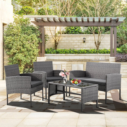 Ensemble de 4 meubles de jardin en osier, sectionnels et en rotin, avec coussins, pour jardin