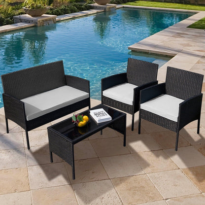 Ensemble de 4 meubles de jardin en osier, sectionnels et en rotin, avec coussins, pour jardin