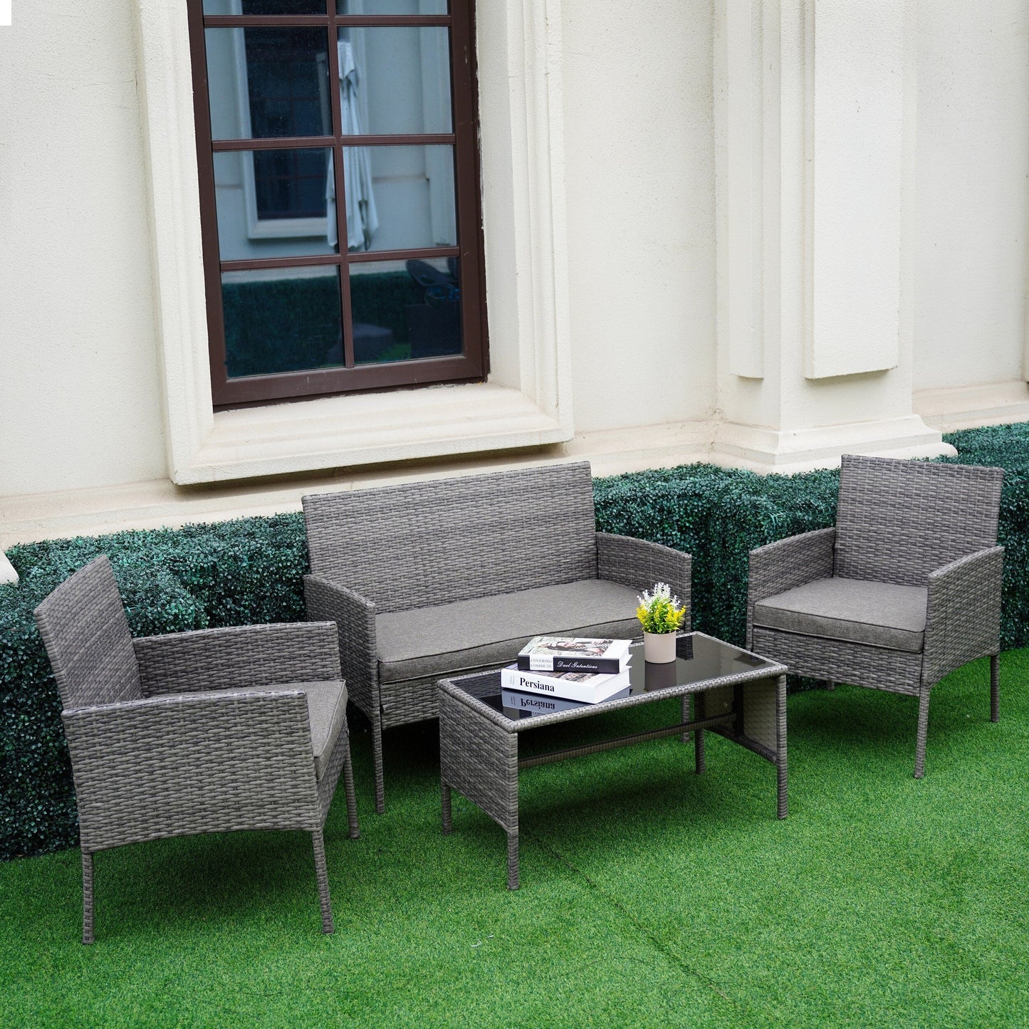 Ensemble de 4 meubles de jardin en osier, sectionnels et en rotin, avec coussins, pour jardin