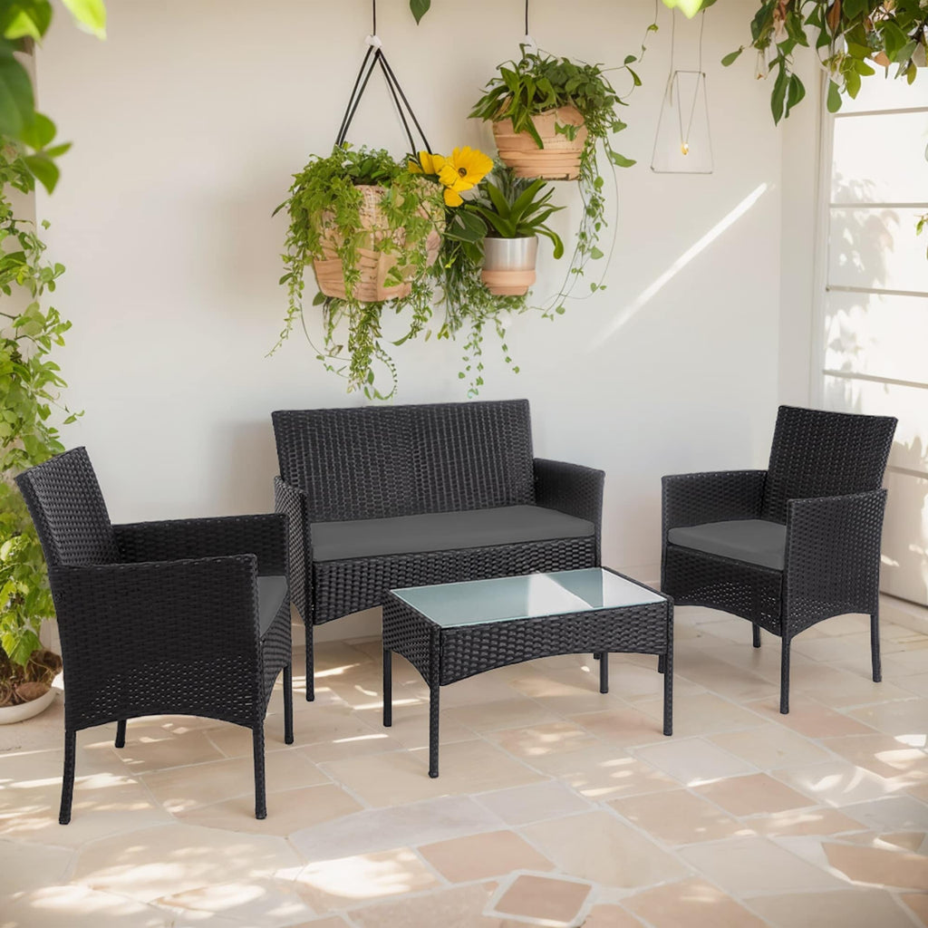 Ensemble de 4 meubles de jardin en osier, sectionnel et en rotin avec coussins