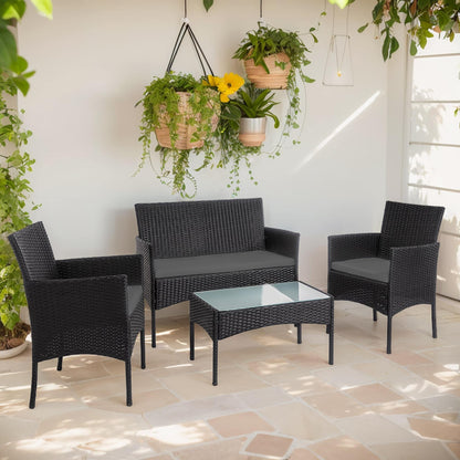 Ensemble de 4 meubles de jardin en osier, sectionnel et en rotin avec coussins