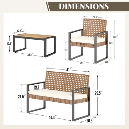 Ensemble de bistrot d'extérieur 4 pièces en osier et rotin résistant aux intempéries avec coussins moelleux par Havenside Home