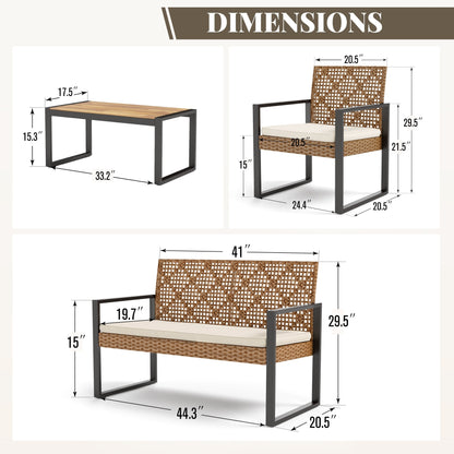 Ensemble de bistrot d'extérieur 4 pièces en osier et rotin résistant aux intempéries avec coussins moelleux par Havenside Home
