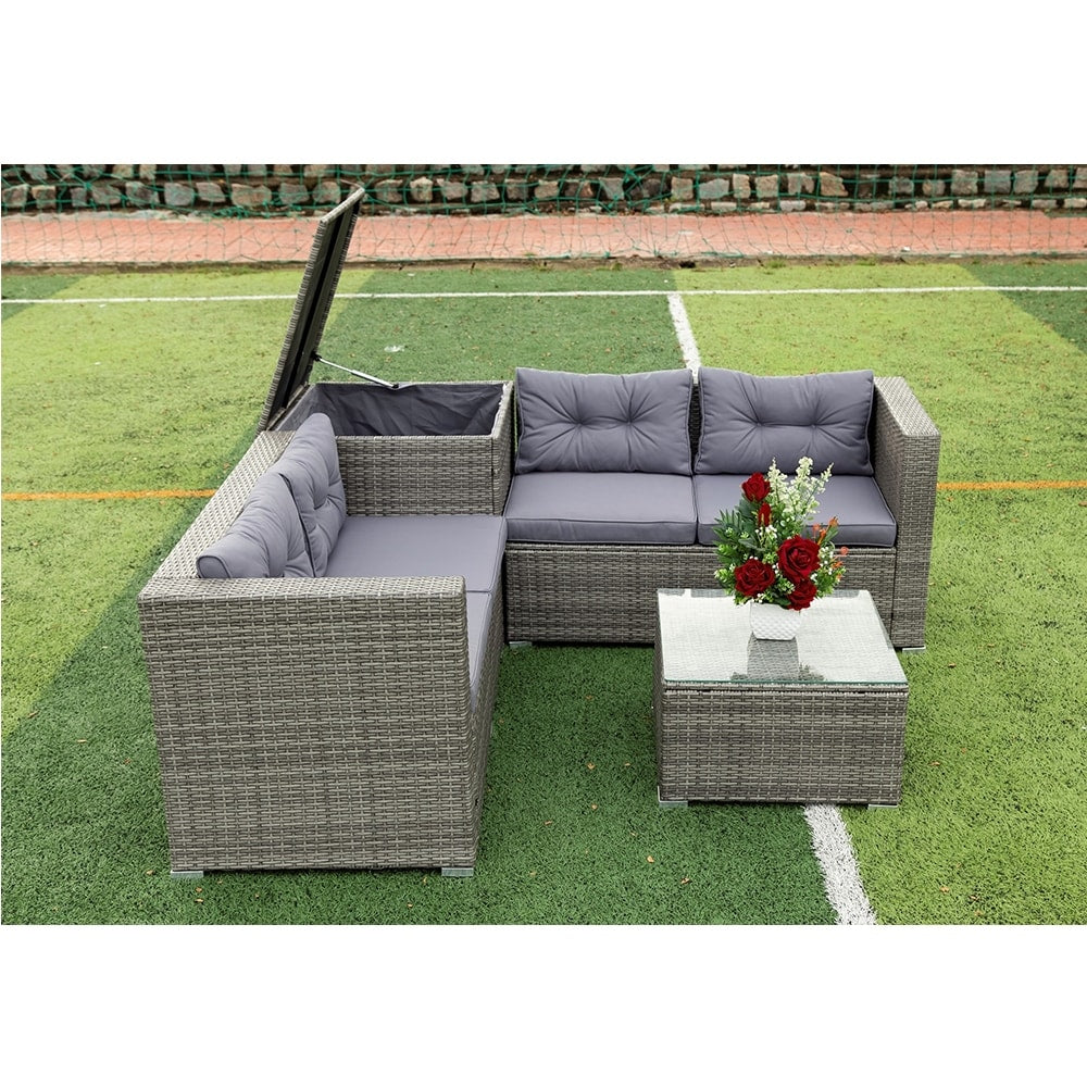 Ensemble de canapés sectionnels en osier avec rangement, 4 pièces, pour patio
