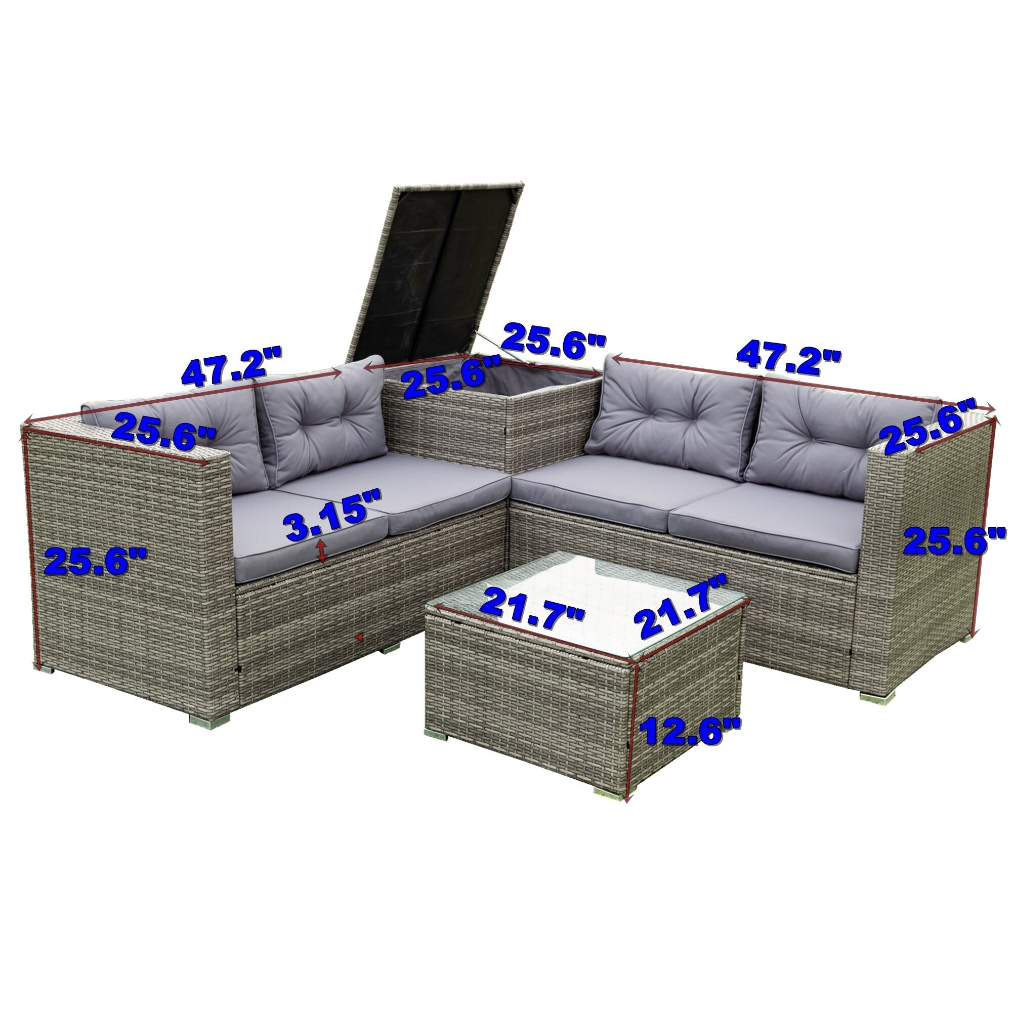 Ensemble de canapés sectionnels en osier avec rangement, 4 pièces, pour patio