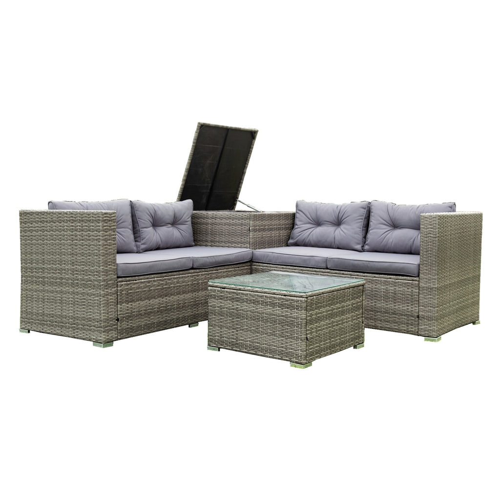 Ensemble de canapés sectionnels en osier avec rangement, 4 pièces, pour patio