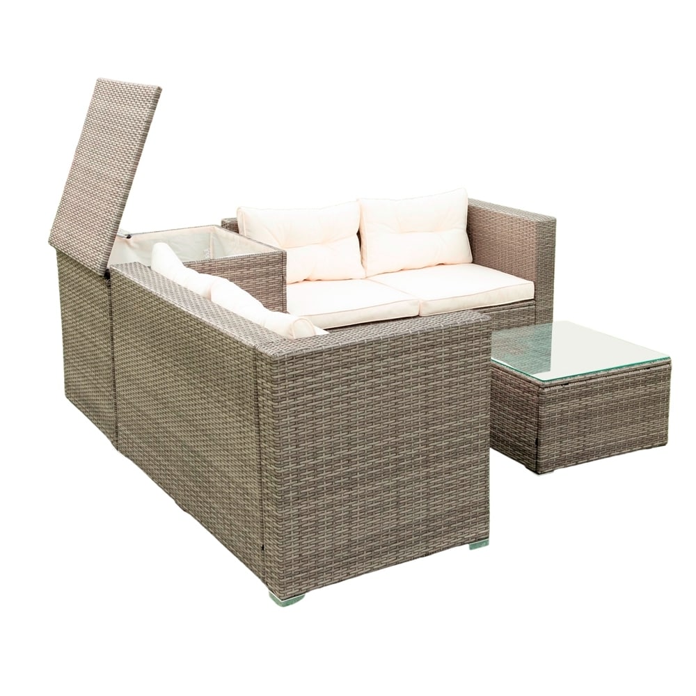 Ensemble de canapés sectionnels en osier avec rangement, 4 pièces, pour patio