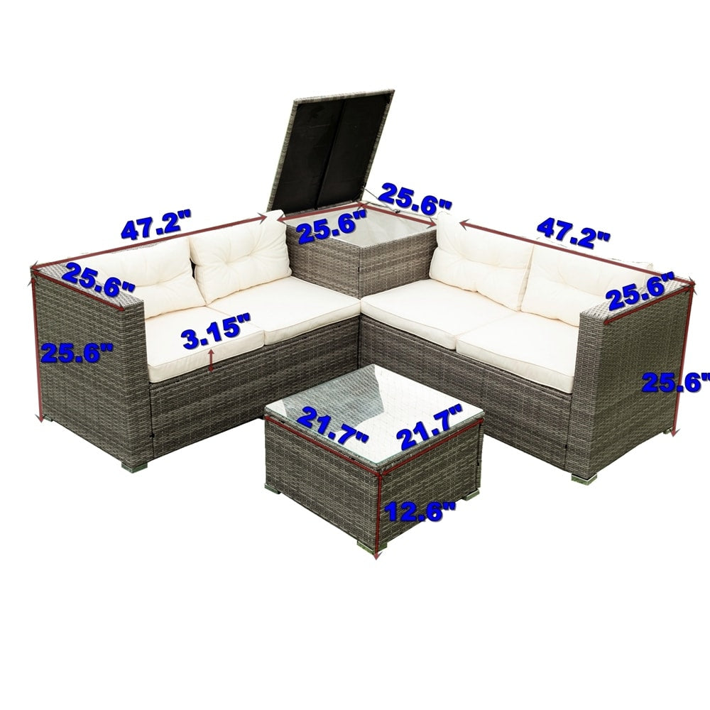 Ensemble de canapés sectionnels en osier avec rangement, 4 pièces, pour patio