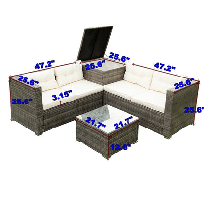 Ensemble de canapés sectionnels en osier avec rangement, 4 pièces, pour patio