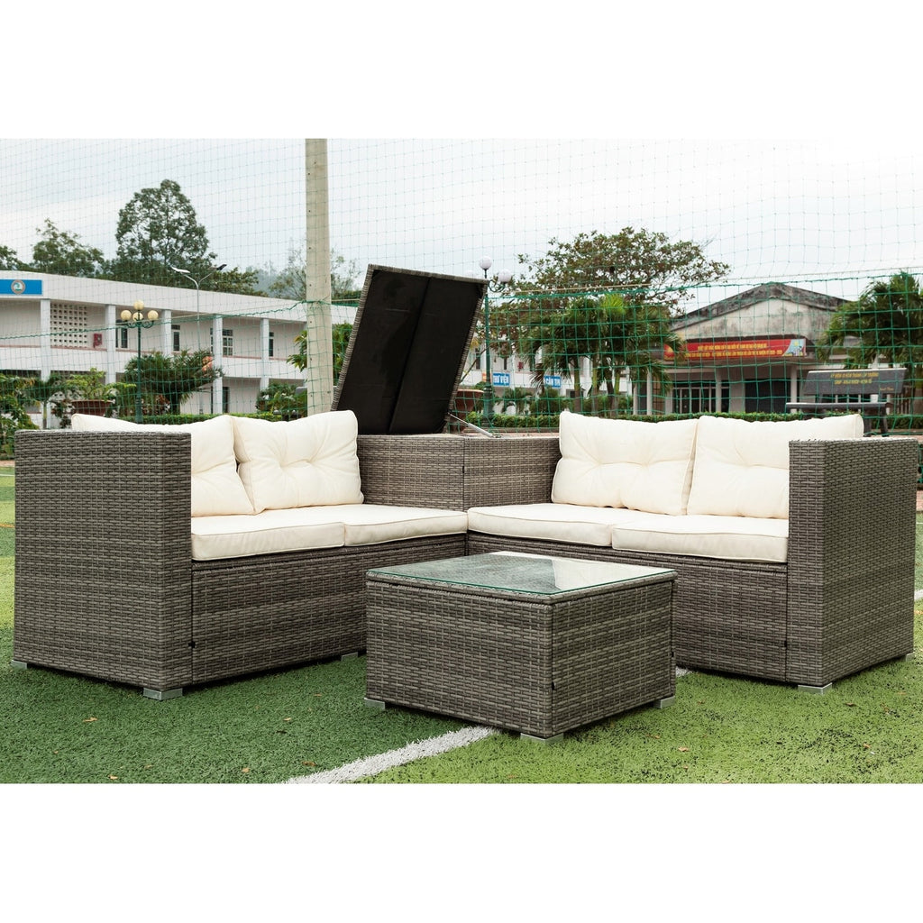 Ensemble de canapés sectionnels en osier avec rangement, 4 pièces, pour patio