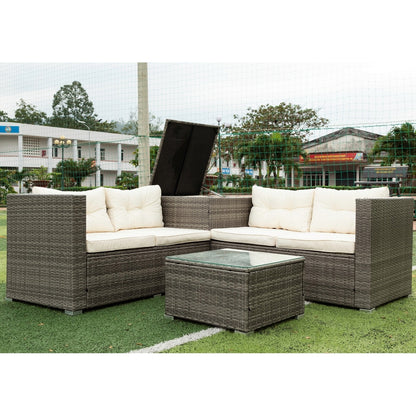Ensemble de canapés sectionnels en osier avec rangement, 4 pièces, pour patio