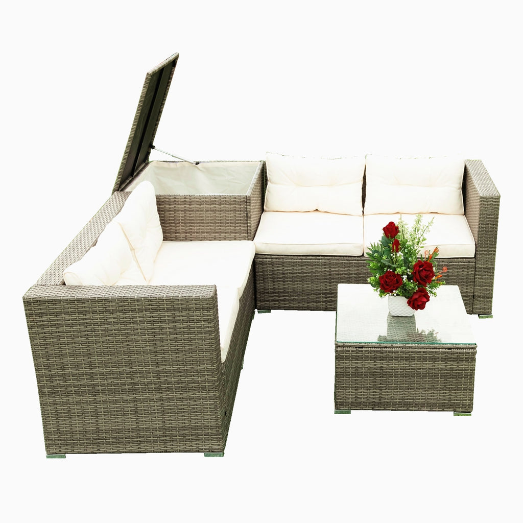 Ensemble de canapés sectionnels en osier avec rangement, 4 pièces, pour patio