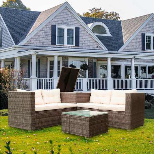 Ensemble de canapés sectionnels en osier avec rangement, 4 pièces, pour patio