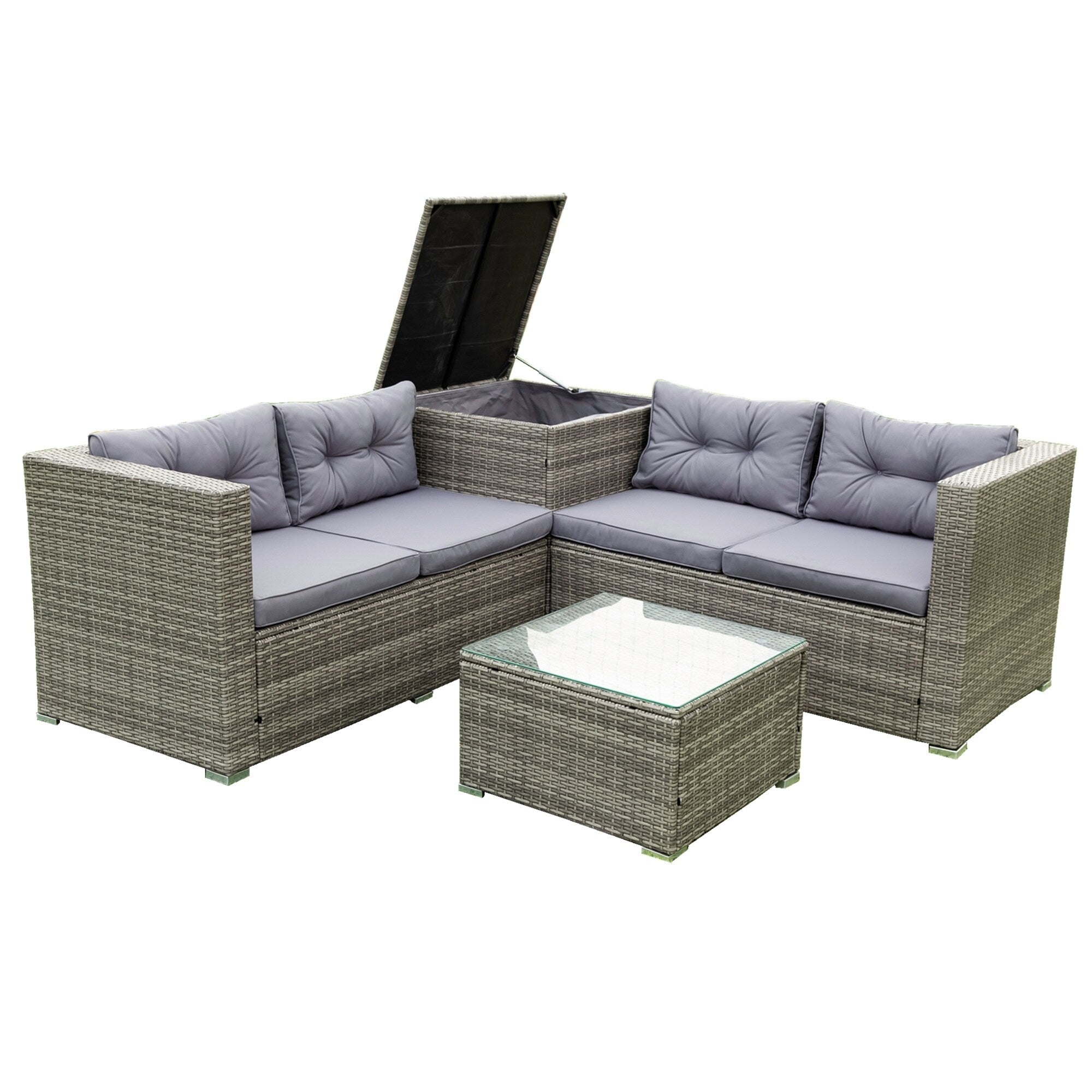 Ensemble de canapés sectionnels en osier avec rangement, 4 pièces, pour patio