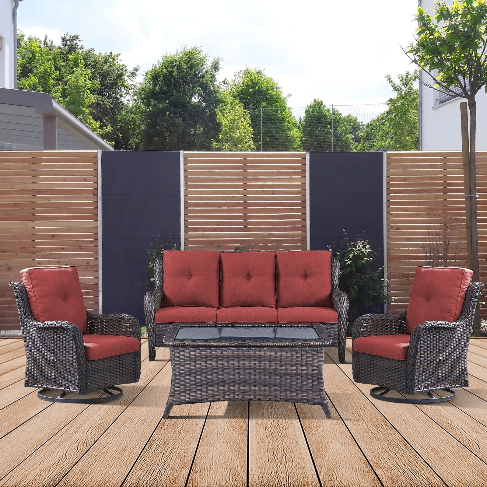 Ensemble de 4 canapés de patio avec fauteuils pivotants Gymojoy