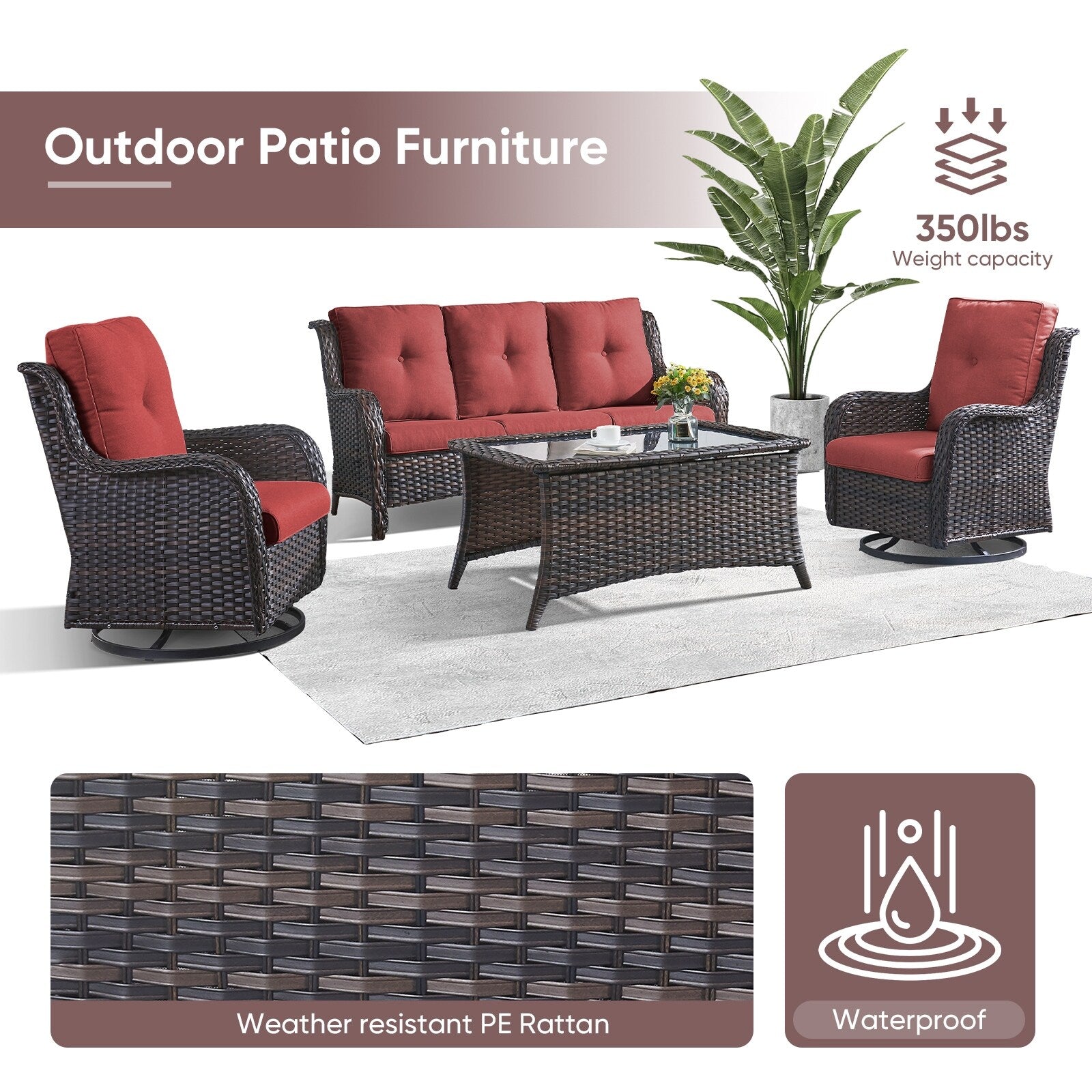 Ensemble de 4 canapés de patio avec fauteuils pivotants Gymojoy