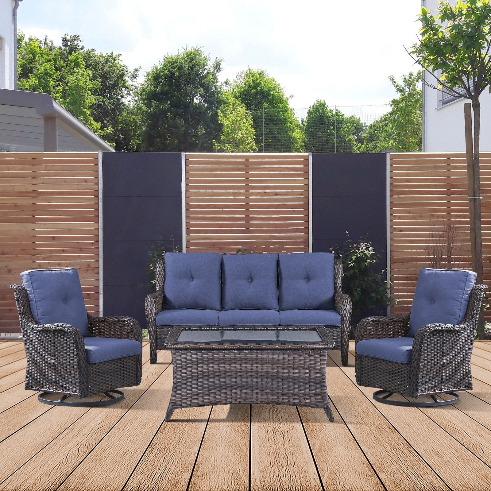 Ensemble de 4 canapés de patio avec fauteuils pivotants Gymojoy
