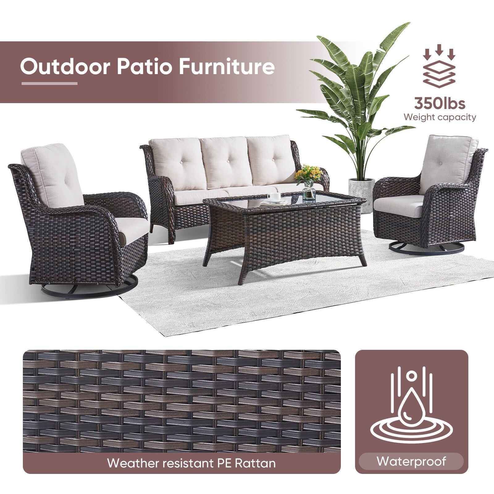 Ensemble de 4 canapés de patio avec fauteuils pivotants Gymojoy