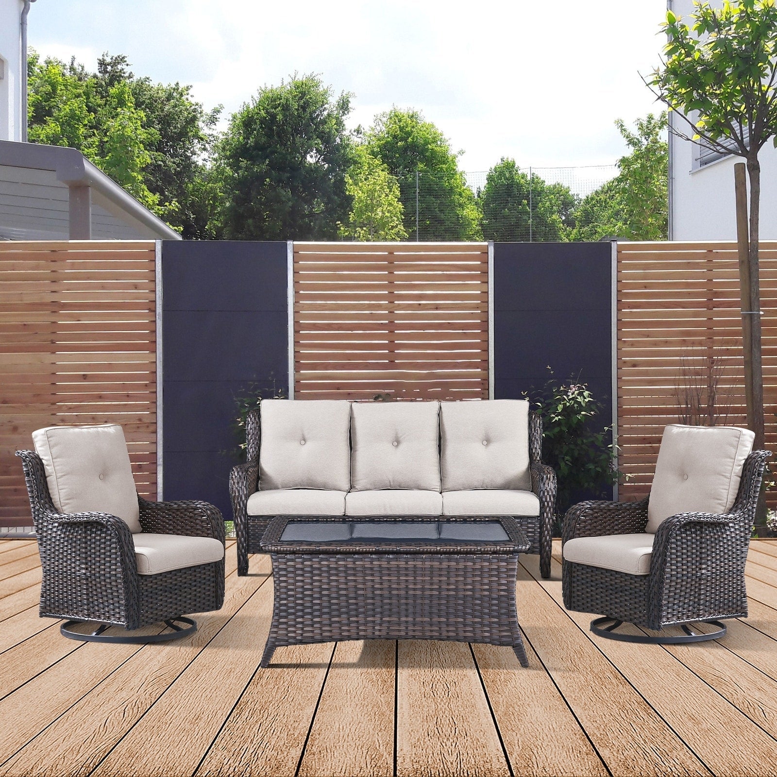 Ensemble de 4 canapés de patio avec fauteuils pivotants Gymojoy
